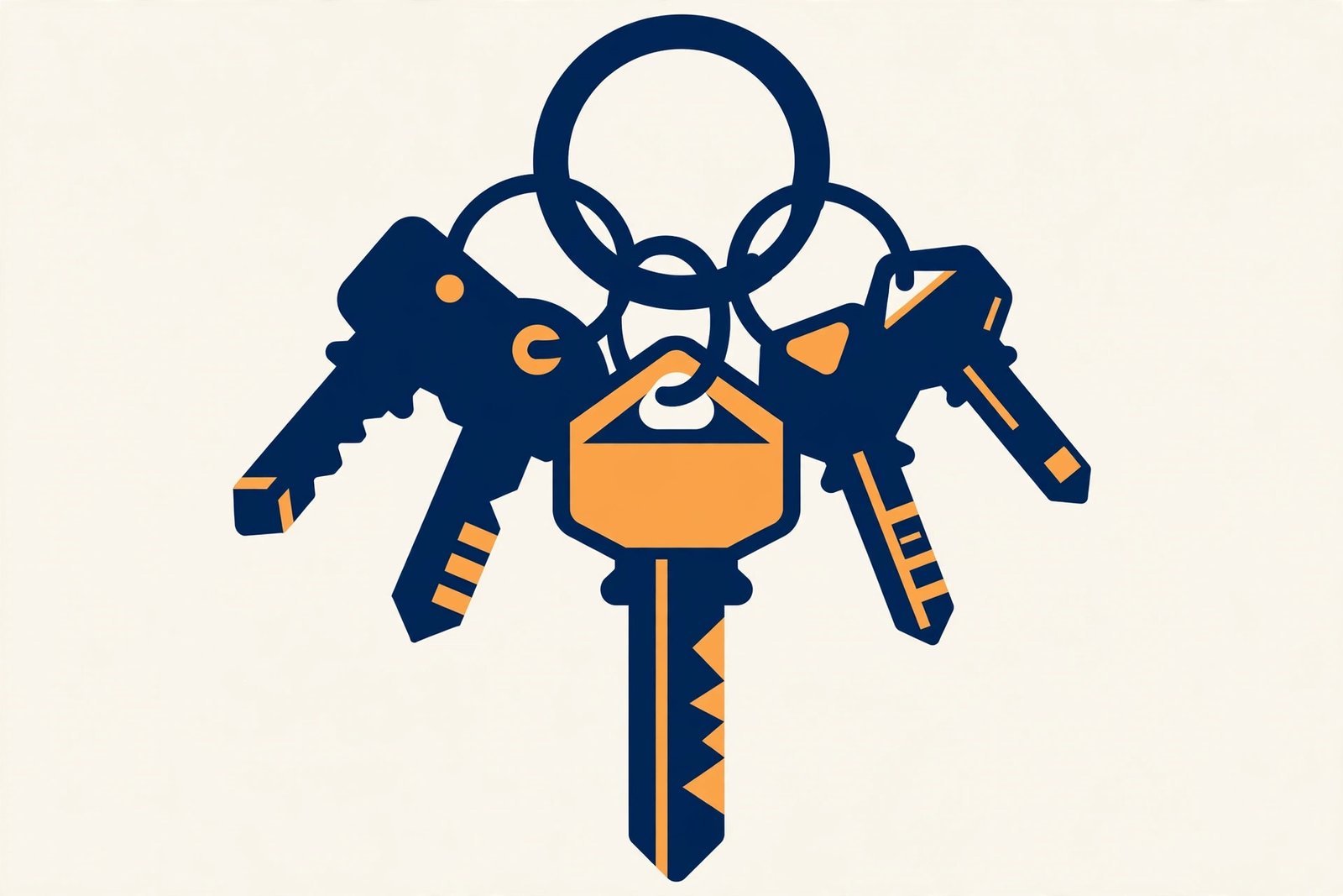 Flat illustration of a keyring holding several keys — one key for each family member.